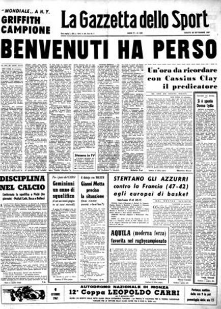 La prima pagina della Gazzetta del 30 settembre 1967
